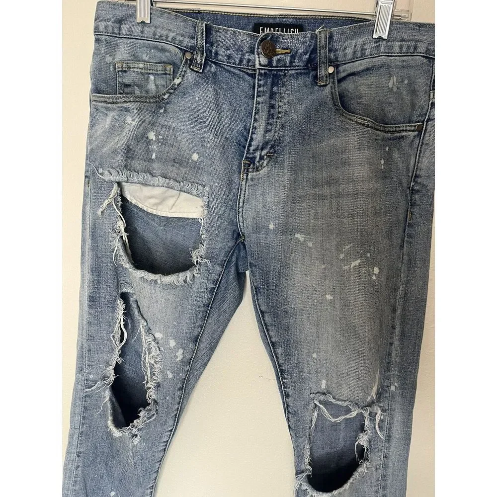 Embellish Brand Jeans Mens Size 30x31 Distressed‎ Destroy Paint Denim NYC Street - Picture 2 of 12
